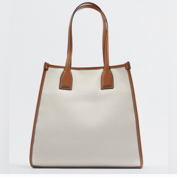 Zara Bags Zara Beige Canvas Shopper Bag Poshmark